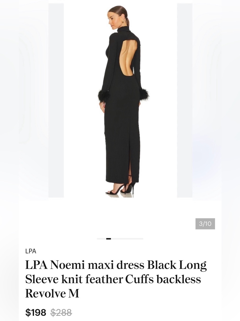 Revolve LPA Black Backless Maxi Dress with Feather Cuffs